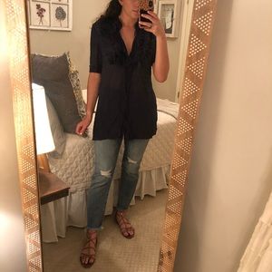 Anthropologie silk ruffle sheer tunic